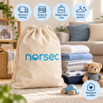 Saco Norsec com roupa semanal de família lavada, seca e dobrada